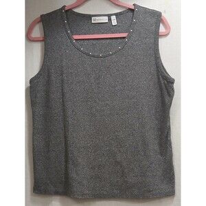 Rafaella Womens Heather Gray Tank Top Embellished Scoop Neck LP Large Stretch